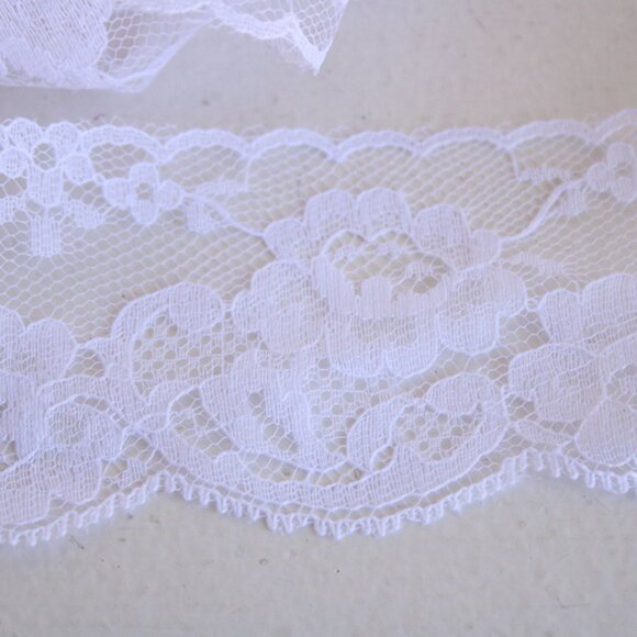 Vintage White Lace Trim, 3 Yards, 2.25" wide, Nylon, Sewing Supply - Picture 7 of 10